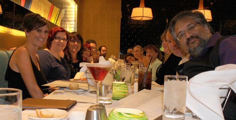 Dinner with friends including Cheryl Bradshaw, Shea MacLeod, Me, Emma Jameson, M. Edward McNally, Heather Adkins, Lizzy Ford, CD Reiss, Alisa Tangredi, Mike Cooley and Arshad Ahsanuddin
